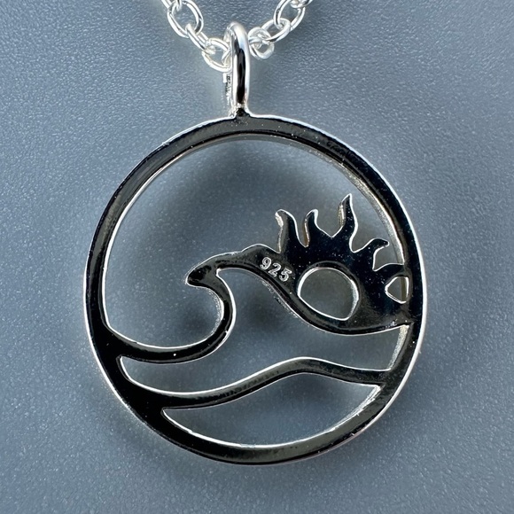 Sterling Silver Two Tone Ocean Wave Necklace - Picture 6 of 9